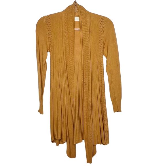 DREAMERS Waterfall Cardigan Sweater Open Front Ribbed-Knit Mustard Yellow Size L - Picture 2 of 10